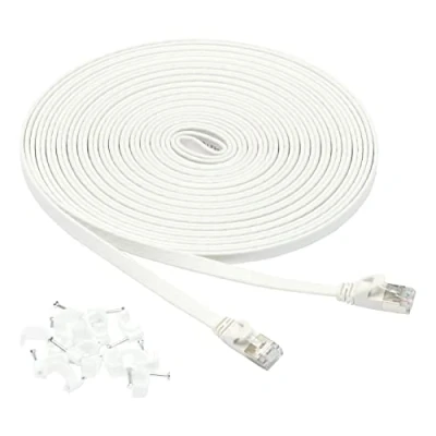 Bild av Amazon Basics platt RJ45 Cat 7 Gigabit nätverkskabel, patchkabel, internetkabel, 9 m, vit