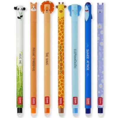 Bild av LEGAMI Uppsättning av 7 raderbara gelpennor med termokänsligt raderingsbläck, utbud bläckfärger och cylinderdesign, 0,7 mm spets, Panda, Corgi, lejon, giraff, elefant, haj, flodhäst design