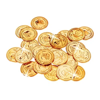 Bild av Relaxdays 10022524 gyllene piratmynt, 288 Doubloon leksaker, låtsas för barnfester, PP, alla åldrar