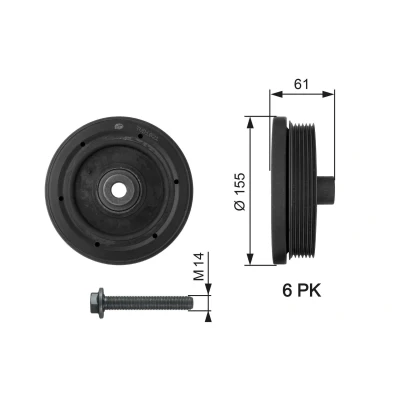 Bild av GATES TVD1021A Poulie Damper 155 avec accessoires FleetRunner Micro V Stretch Fit FORD: Focus Mk1 3/5 portes, S Max Mk1, Transit Connect Van