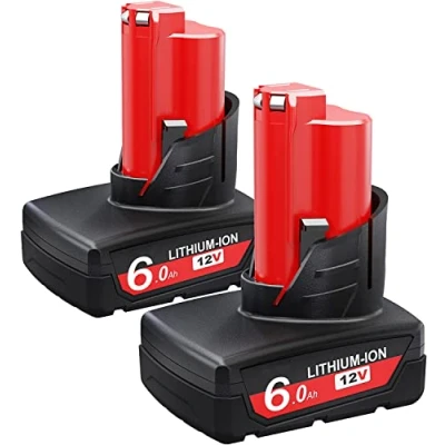 Bild av 2 x 12 V 6,0 Ah/6 000 mAh ersättningsbatteri för Milwaukee M12 Li ion XC 48 11 2401 2402 2411 2420 240