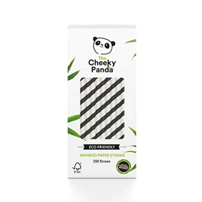 Bild av The Cheeky Panda bambu papperssugrör 250 färgade sugrör med svarta ränder