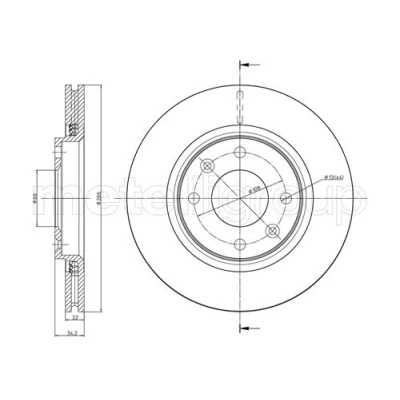 Bild av METELLI 23 0555C Disque de frein 266,0 22,0 4 66,0 ventilé peint PEUGEOT: 206 3/5 portes, 207 208 I CITROËN: C4 II 5 portes