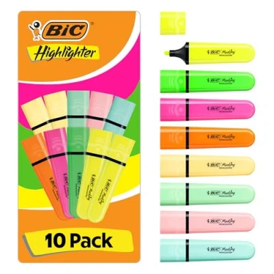 Bild av BIC Highlighter Flat överstrykningspennor djärva nyanser och pastellfärger, sortiment, 10 pack
