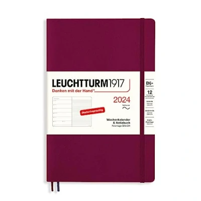Bild av LEUCHTTURM1917 367811 veckokalender och anteckningsbok paperback (B6+) 2024, mjukt skydd, portröd, tyska, 12 månader