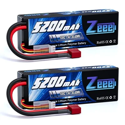 Bild av Zeee 2S LiPo batteri 7.4V 100C 5200mAh med Deans T plug in hardcase för RC bil, flygplan, helikopter, hobby (2 paket)