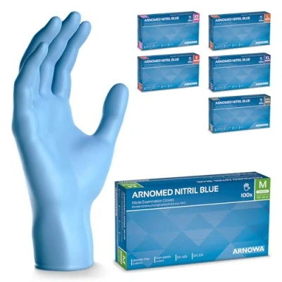 Bild av ARNOMED engångshandskar blå, nitrilhandskar M, 100 st/låda, puderfria &amp; latexfria, engångshandskar, handskar finns i storlekarna XS, S, L, XL XXL.