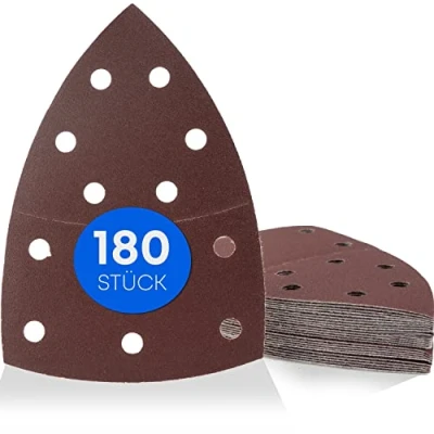 Bild av 180 stycken/Prio sliptrianglar/11 hål/105 x 152 mm/30 korn 4060 80120 180240/för multislip/slipblad/triangulära slippapper/slippapper