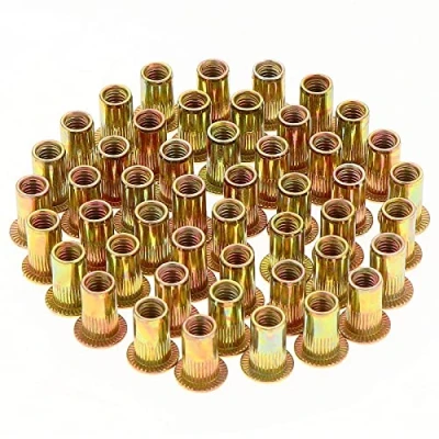Bild av Gueenky 150 st M4 gängade nitmuttrar med platt huvud, i förzinkat kolstål, sortiment nitinsatser för plastmetall (9 mm x 11 mm)