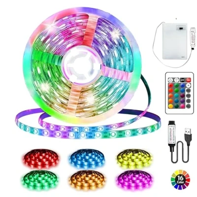 Bild av LED remsa batteri, 3 meter 90 RGB 5050, batteridriven eller USB med fjärrkontroll, 16 färger, skärbar för TV bakgrundsbelysning, sovrum hemma, skåp, festdekoration