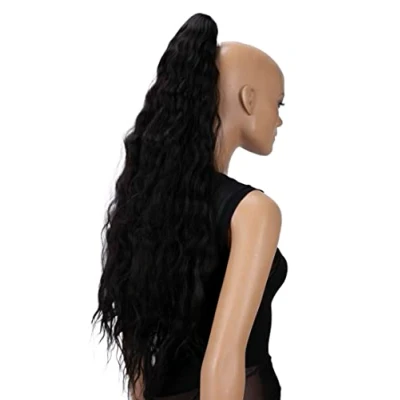 Bild av CAISHA by 70 cm Extra Lång Voluminös Vågig Klämma I Hårstycket Flätad Hästsvans Värmebeständig Syntetfiber Mörkbrun H721