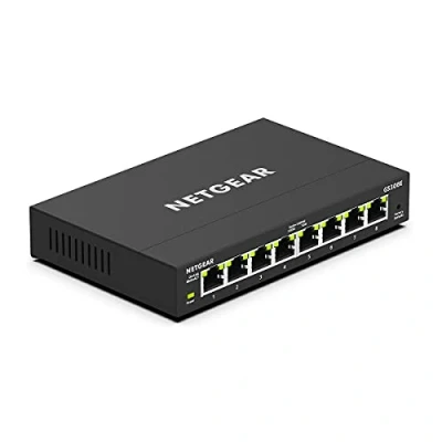 Bild av NETGEAR Gigabit Ethernet Plus omkopplare med 8 portar (GS308E) stationär eller väggmontering, hubb för hemnätverk, kontors splitter, tyst drift