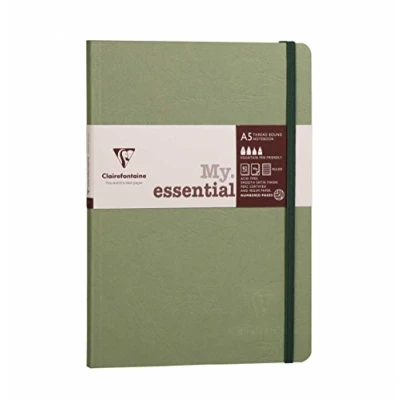 Bild av Clairefontaine Ref 793463C åldersväska trådbunden anteckningsbok (192 sidor) A5 storlek, linjerade linjer, 90 gsm borstat velumpapper, elastisk stängning grönt skydd