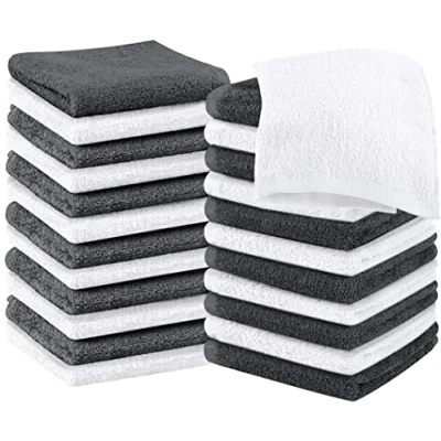 Bild av Utopia Towels 24 pack bomullstvättlappar set, 100 % ringspunnen bomull, flanell ansiktshanddukar av högsta kvalitet, mycket absorberande och mjuk känsla fingertoppshanddukar, grå, vit