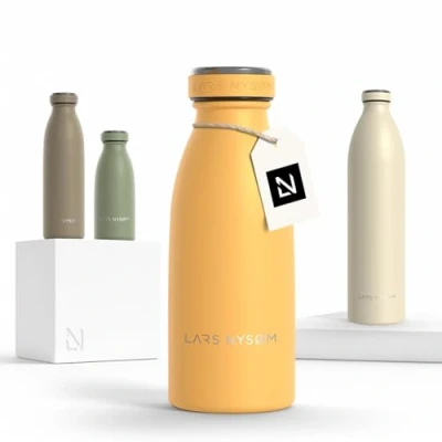 Bild av LARS NYSØM rostfri vattenflaska 350ml, 500ml, 750ml, 1L, 1,5 liter Termosflaska lämplig för kolsyrat Läcksäker sport, utomhus, skola (Mustard Yellow, 350ml)