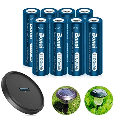 Bild av BONAI AA batteri, 8 paket solbatterier för trädgårdsbelysning, 1100mAh 1,2 V hög kapacitet Ni Mh laddningsbara batterier solcellslampor