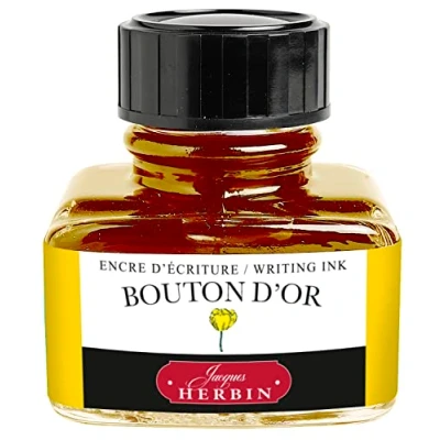 Bild av Jacques Herbin Ref 13053T bläck för reservoarpennor och kulspetspennor Bouton D&#039;or/gul knapp guld 30 ml flaska med integrerat pennstöd gulfärgat