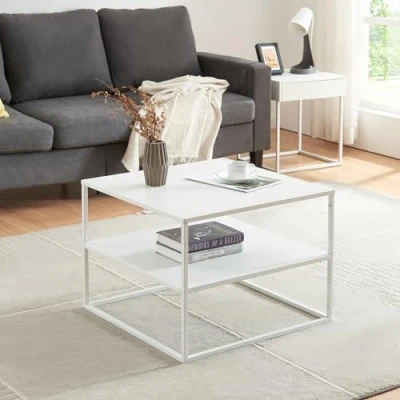 Bild av [en.casa] soffbord Solund sidobord med hylla metall vitt matt vardagsrumsbord förvaringsutrymme 60 x 45 cm rektangulärt
