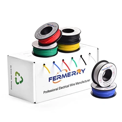 Bild av 20 AWG Solid Core Wire PVC belagd Kit 6 färger 7,62 meter eller 25 fot per spole Gauge Copper Tinned Jumper Hook up Fermerry
