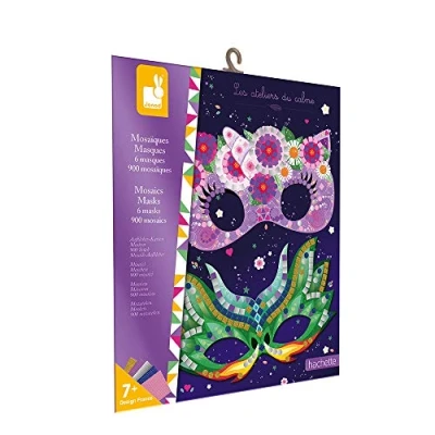 Bild av Janod Mosaic Masks Set Les Ateliers du Calme Childrens Creative Leisure Kit Develops Fine Motor Skills and Concentration Suitable for ages 7 up J07956