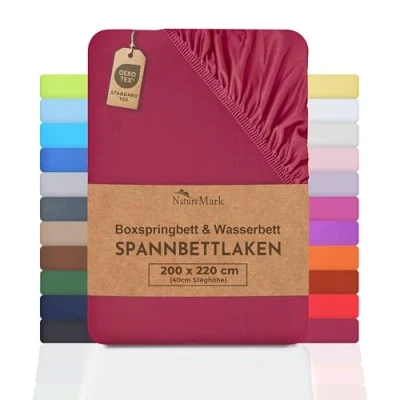 Bild av NatureMark Basic resårsäng och vattensäng resårlakan 200 x 220 cm 40 spännlakan 100 % bomull, bordeauxröd