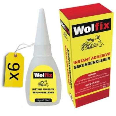 Bild av Wolfix superlim extra stark 20 g 6 stycken tyglim, monteringslim, textillim och keramiklister universallim för professionella reparationer perfekt lim plast, keramik, trä metall