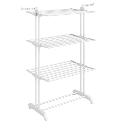Bild av Songmics Tvättställ, stående torktumlare 4 nivåer, vingklädställ, vikbara vingar, med hjul, 63,5 x 128 173 cm, stor, enkel konstruktion, för inomhus och utomhusbruk, molnvit LLR701W03