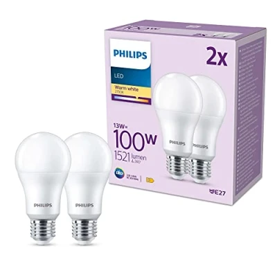 Bild av Philips LED multipack: 13W (100W), E27, A67, Varmvitt 2700 Kelvin, Frostad plast, 1521 lumen, Ej dimbar, 15000 timmar livslängd, 2 pack