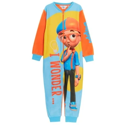 Bild av Blippi Barn Onesie pojkar flickor fleece pyjamas allt i ett matchande unisex mjuk varm dragkedja myskläder, mång, 4 5 År