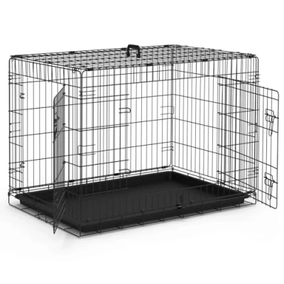 Bild av VOUNOT Hundbur bärbar husdjurslåda vikbar säker valpbur med 2 dörrar, avtagbar glidbricka, bärhandtag, XL 102 cm, svart