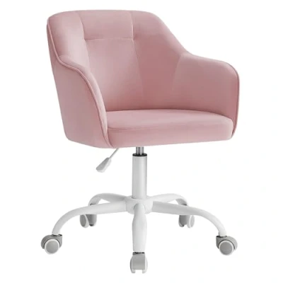 Bild av SONGMICS Kontorsstol, Ergonomisk Fåtölj, Vridbar sits, Justerbar i höjdled, Kapacitet 110 kg, Stålstomme, Andas sammetstyg, för kontor, sovrum, Candy Pink OBG019P02