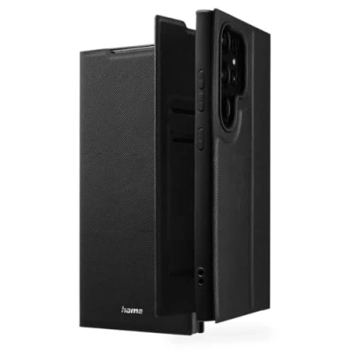 Bild av Hama mobiltelefonfodral för Samsung Galaxy S24 Ultra (mobiltelefonväska, fodral med kortfack, stativfunktion, att sätta upp, extra skydd av display och kamera, magnet, vikfodral, mjuk) svart