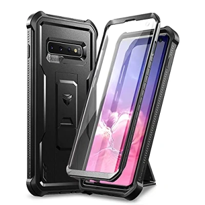 Bild av Dexnor för Samsung S10 fodral, [inbyggt skärmskydd och stativ] kraftigt militärklassat skydd stötsäkert skyddande fodral svart