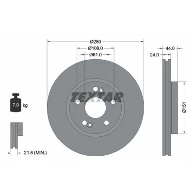 Bild av TEXTAR PRO 92113803 Disque de frein 280 24 05/07 108 ventilé l&#039;extérieur revêtu sans boulon fix roue, moyeu roue