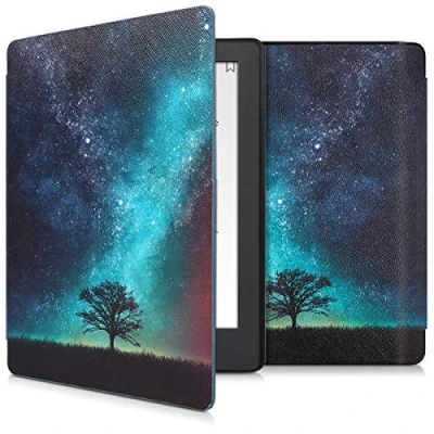 Bild av kwmobile fodral kompatibelt med Kobo Aura H2O Edition 2 magnetiskt flikar eReader konstläder surfplatta blågrå svart