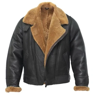 Bild av Aviator B3 kors dragkedja fårskinn läder bomber flygande pilotjacka, Brun, L