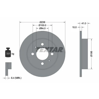 Bild av TEXTAR 92128600 Disque de frein 236 10 04/06 100 plein sans boulon fix roue, moyeu roue MITSUBISHI: Lancer 6 Limousine