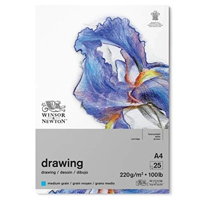 Bild av Winsor &amp; Newton 6689747 ritpapper i block 25 ark A4, 220 g/m², medelkornig, naturlig vit, syrafri, åldringsbeständig, perfekt för penna, färgpenna, pastell och kol