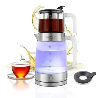 Bild av Tekokare silver 2,8 l vattenkokare i rostfritt stål med glastekanna och tesil, automatisk avstängning, varmhållningsfunktion, modern design, 18502200 W