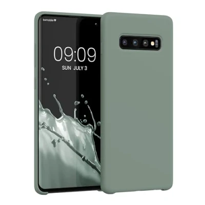 Bild av kwmobile fodral kompatibelt med Samsung Galaxy S10 Plus/S10+ TPU silikon telefonskydd mjuk finish regntvättad grön