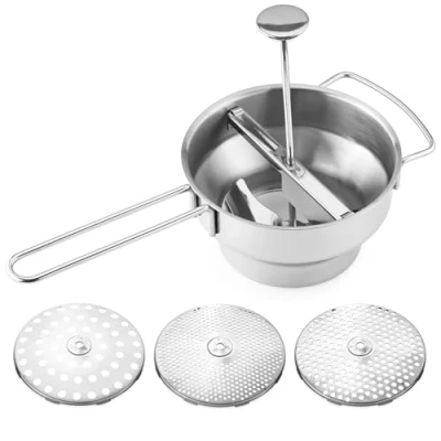Bild av Navaris passerande apparat av rostfritt stål med 3 x siktinsatser passeringskvarn för soppsylt baby gröt såser stycken kvarnspress slitstark design