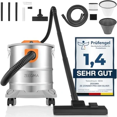 Bild av Zeegma ZONDER Pro Ash torrdammsugare, ask och gravyrdammsugare, industriell dammsugare 1600 W, 20 l rostfritt stålbehållare, HEPA filter, blåsfunktion, 5 m kabel