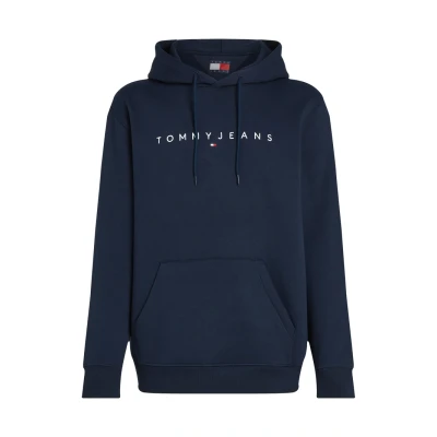 Bild av Tommy Jeans herr TJM REG LINEAR LOGO HOODIE EXT DM0DM20746C1G001 pullover huvtröja, Blå (mörk natt marinblå), XS, XS