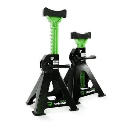 Bild av DRIVEUPTOOLS Jackstativ 3 ton med gummikudde Stabiliserande domkraftstativ, paket 2 lyfthöjd 29,5 42,4 cm Billyft (3 kg) Axelstativ (x2)