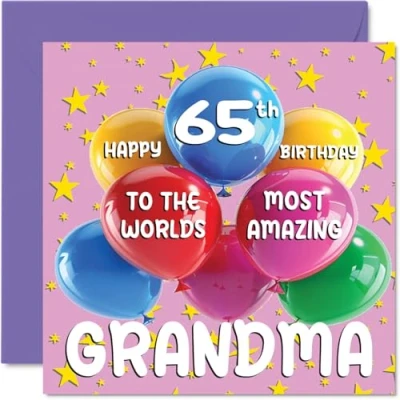 Bild av 65:e mormor födelsedagskort världens mest fantastiska grattis på för från barnbarn barnbarn, 145 mm x ålder 65 sextiofem gratulationskort
