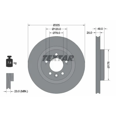 Bild av TEXTAR 92307803 Disque de frein 325 25 05/06 120 ventilé l&#039;intérieur revêtu sans roulement roue, boulon fix moyeu roue