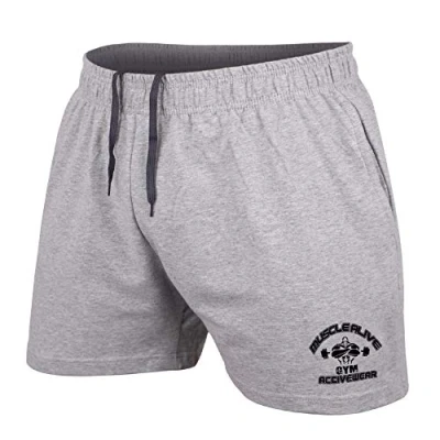 Bild av Herr Bodybuilding Gym Träna Shorts Sporter Kondition Terry Bomull Grau Large