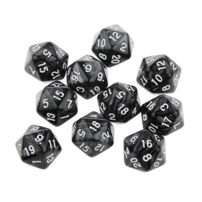Bild av Dzxin DND spel D20 tärningsset, 10 st polyhedral tärning tärningar 20 mm akryl sidig tärningsspeltärning för RPG MTG tärningsbordsspel (svart)