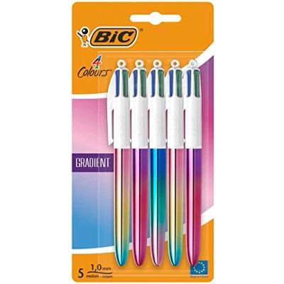Bild av BIC 4 färger gradientpennor, flerfärgade pennor allt i ett, infällbara pennor, medium 1,0 mm, grön, blå, röd, svart, 5 per paket, 1 pack