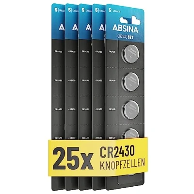 Bild av ABSINA CR2430 knappcell 25 pack CR 2430 3V knappceller, läckagesäker och lång hållbarhet knappbatteri CR2430, batteri 2430, batterier